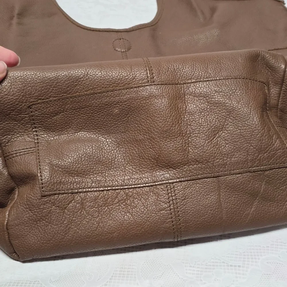 STEVEN by STEVE MADDEN Genuine Brown Leather Expandable Large Hobo Bag Boho Chic